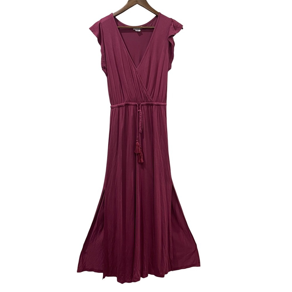 Venus Lascana Maxi Dress Womens M Burgundy Tassel‎ Slit Boho Beachy Vacation